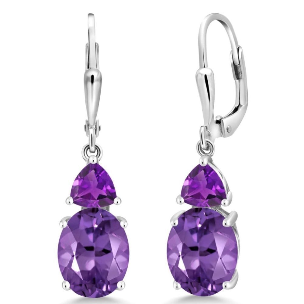 925 Sterling Silver with 5.40 Cttw Amethyst Leverback Dangling Drop Earrings